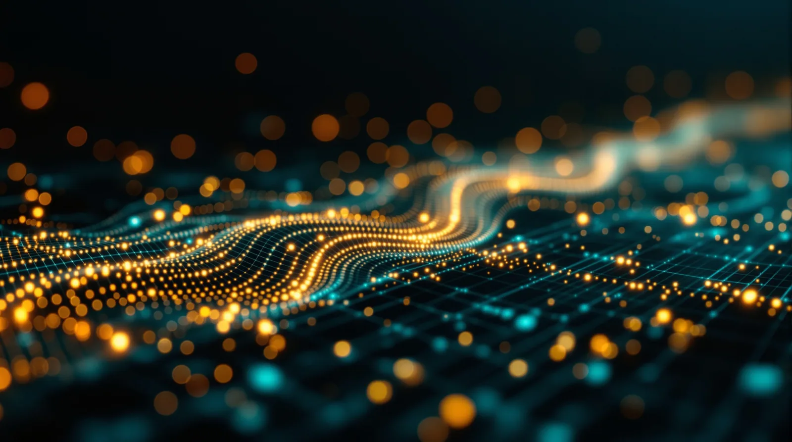 Connected glowing nodes in a pipeline, suggesting an automated SEO data stack