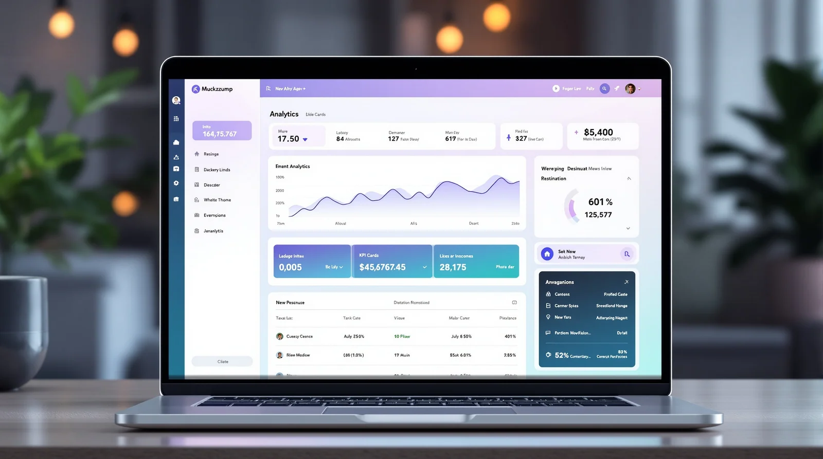 High-fidelity SaaS analytics dashboard UI mockup of the kind Minimax can generate from a single prompt
