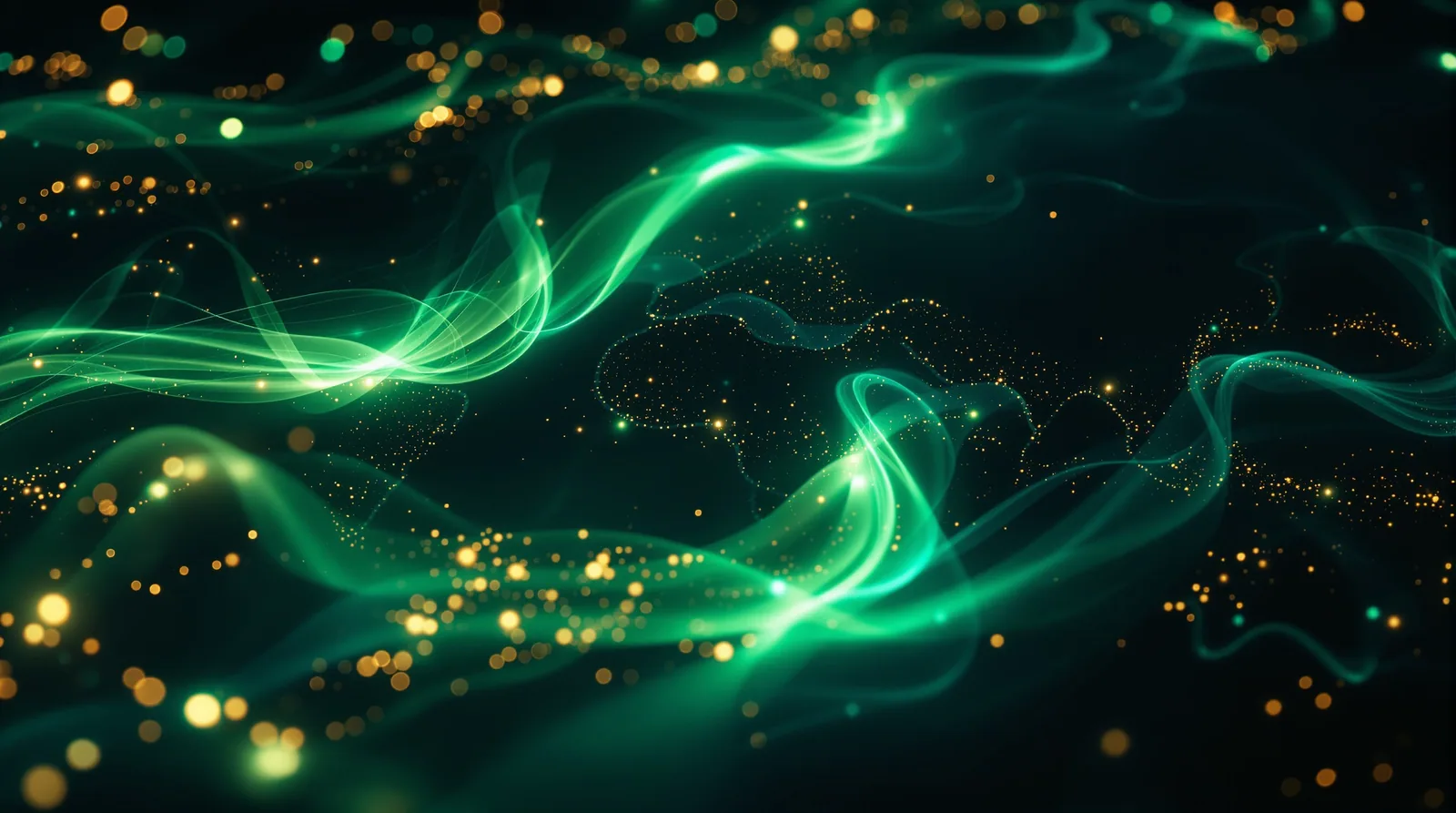 Green and teal light ribbons flowing across a dark global map of glowing edge nodes, suggesting Deno-powered edge functions