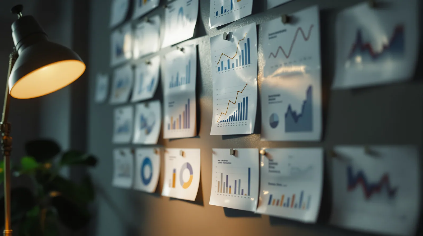 A grid of pinned analytics charts with one result circled by hand