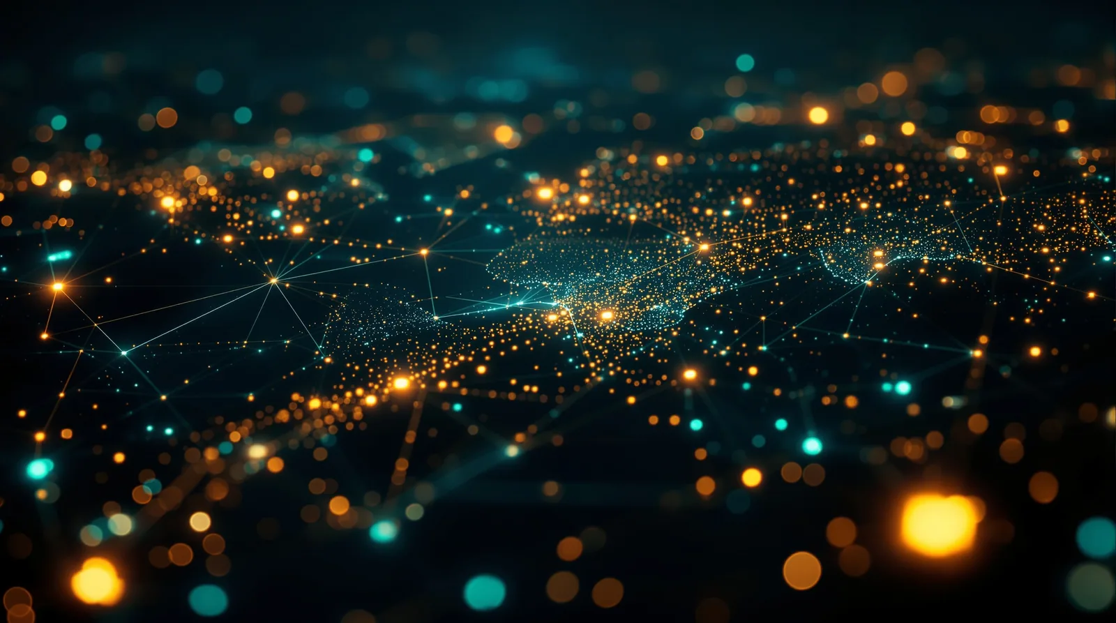 Light trails arcing between glowing nodes across a dark global network grid, suggesting edge compute close to users